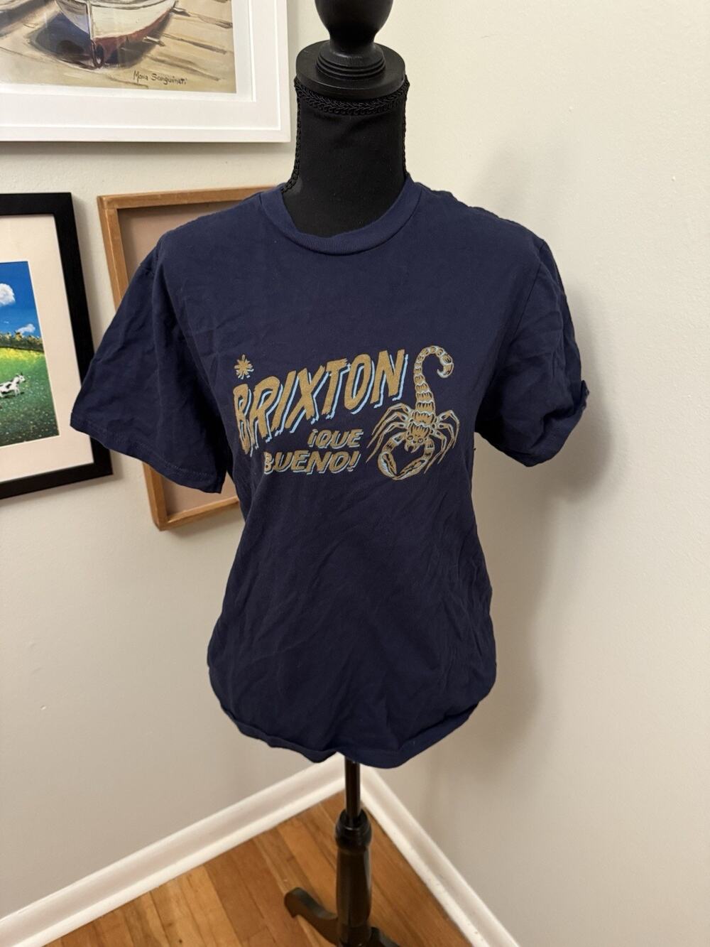 Brixton Men's Navy Blue Scorpion T-Shirt Small Que Bueno Graphic Tee Skater
